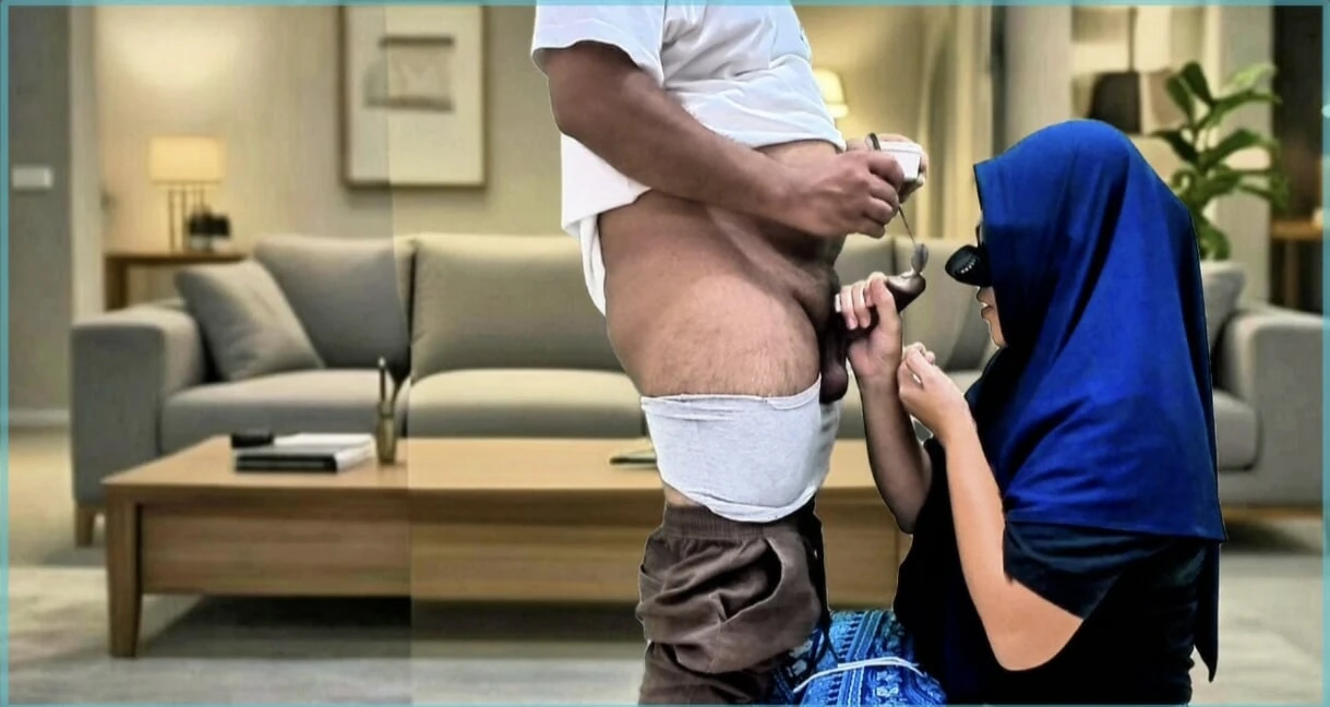 Teman enak laki-laki istri pulang untuk bermain dengannya di ruang tamu . Ice cream on dick she eats cum with ice-cream